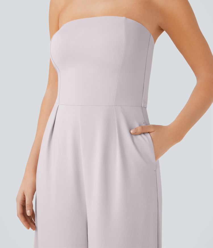 Tube Side Pocket Invisible Zipper Wide Leg Bridesmaid and Wedding Guest Jumpsuit-Easy Peezy