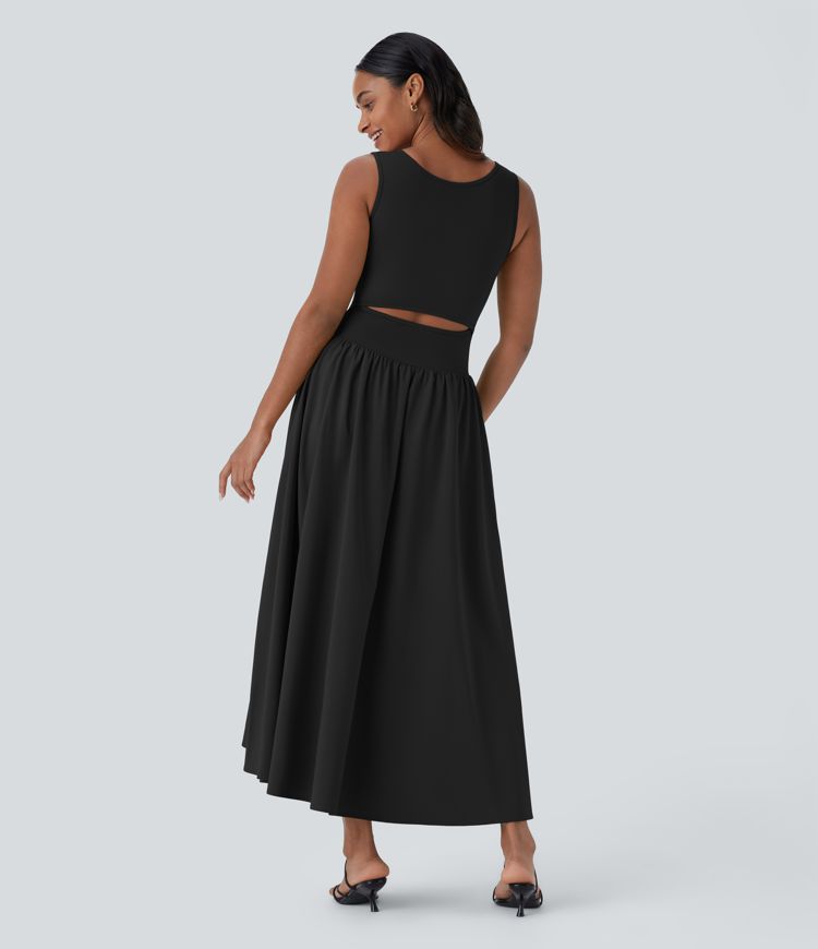Breezeful™ Sleeveless Cut Out Quick Dry Maxi Casual Dress-Front and Back Wearable