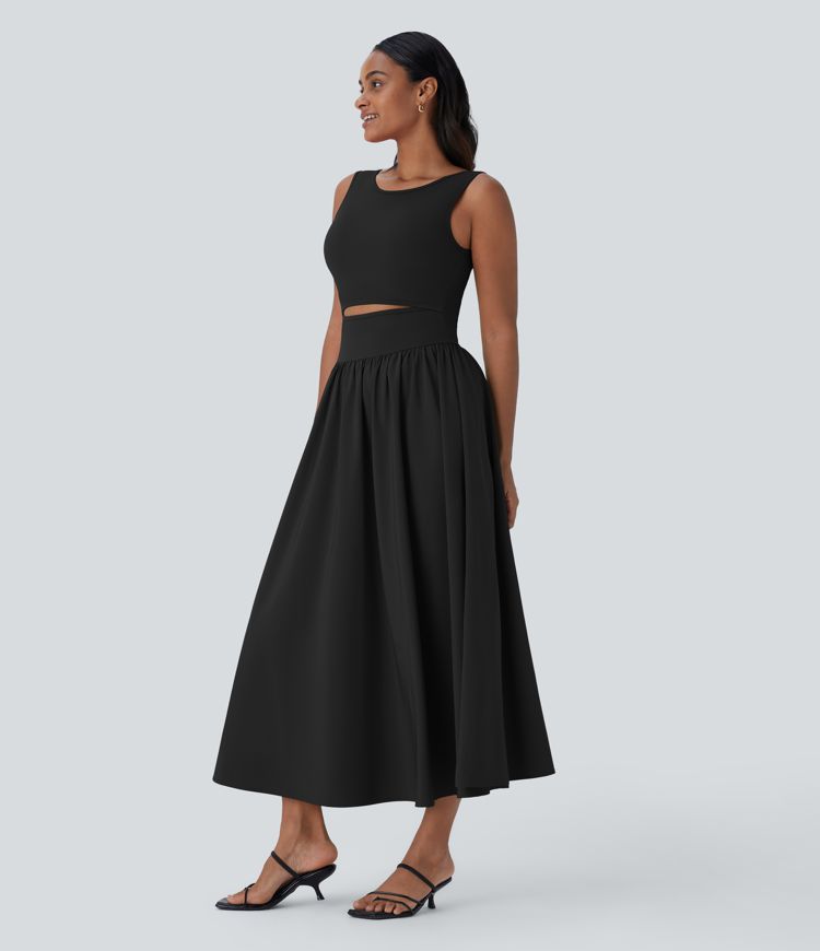 Breezeful™ Sleeveless Cut Out Quick Dry Maxi Casual Dress-Front and Back Wearable