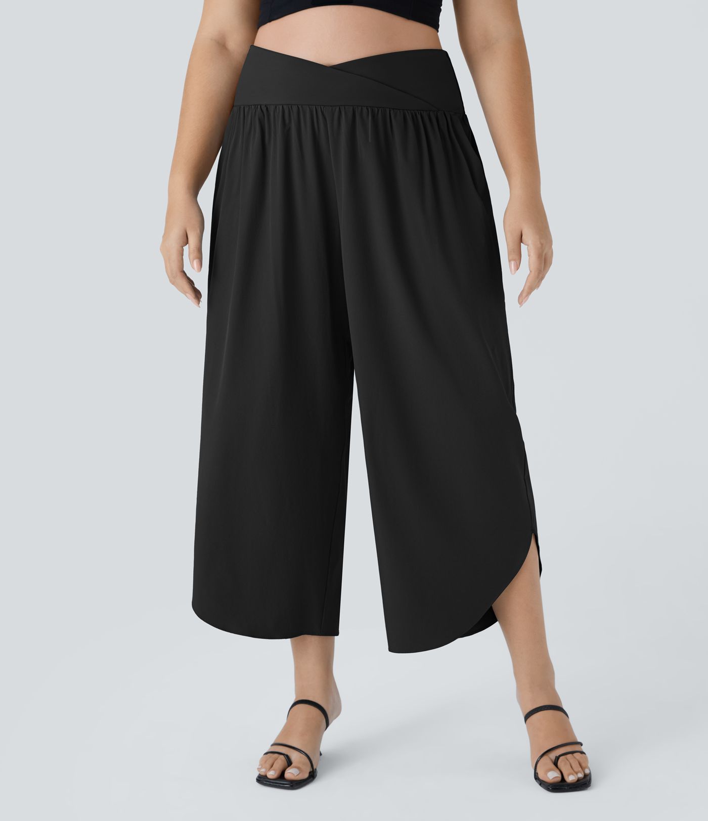 Breezeful™ High Waisted Crossover Side Pocket Split Quick Dry Resort Plus Size Trousers