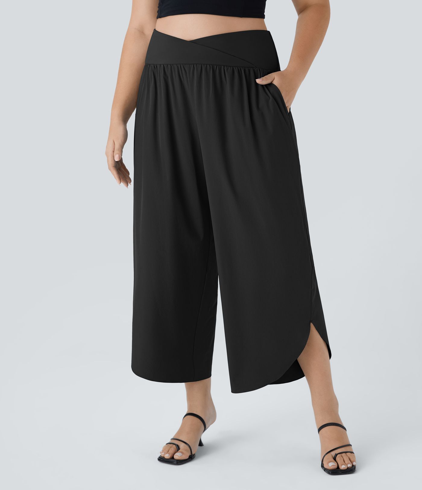 Breezeful™ High Waisted Crossover Side Pocket Split Quick Dry Resort Plus Size Trousers