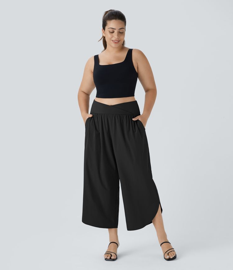 Breezeful™ High Waisted Crossover Side Pocket Split Quick Dry Resort Plus Size Trousers