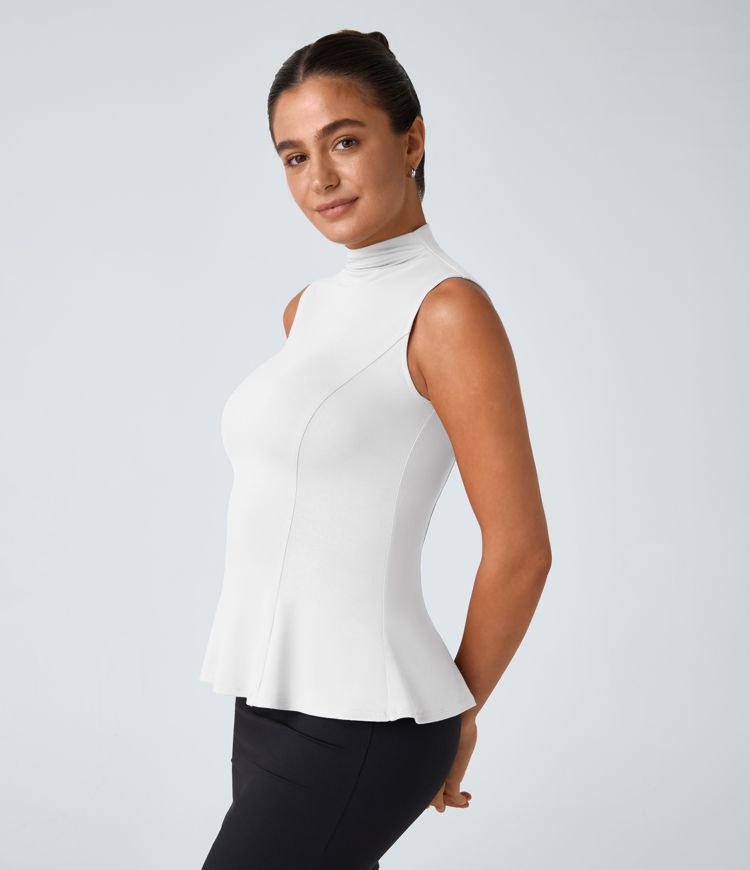Funnel Neck Peplum Work Tank Top