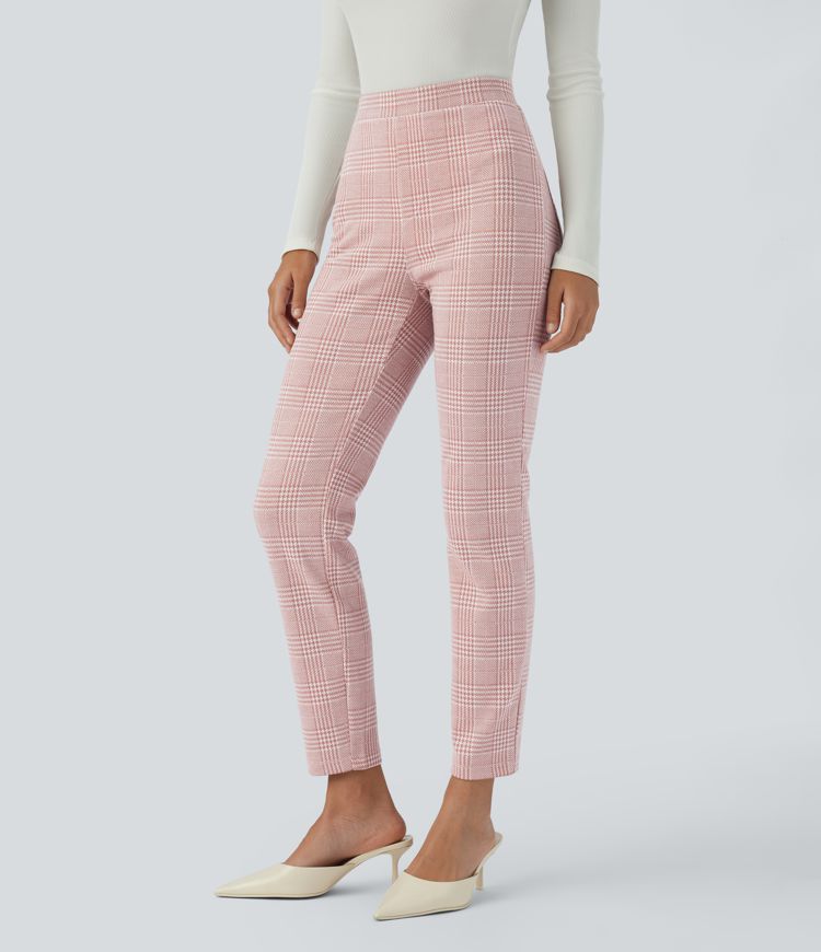 HalaraFlex™ High Waisted Back Pocket Houndstooth Plaid Skinny Work Pants