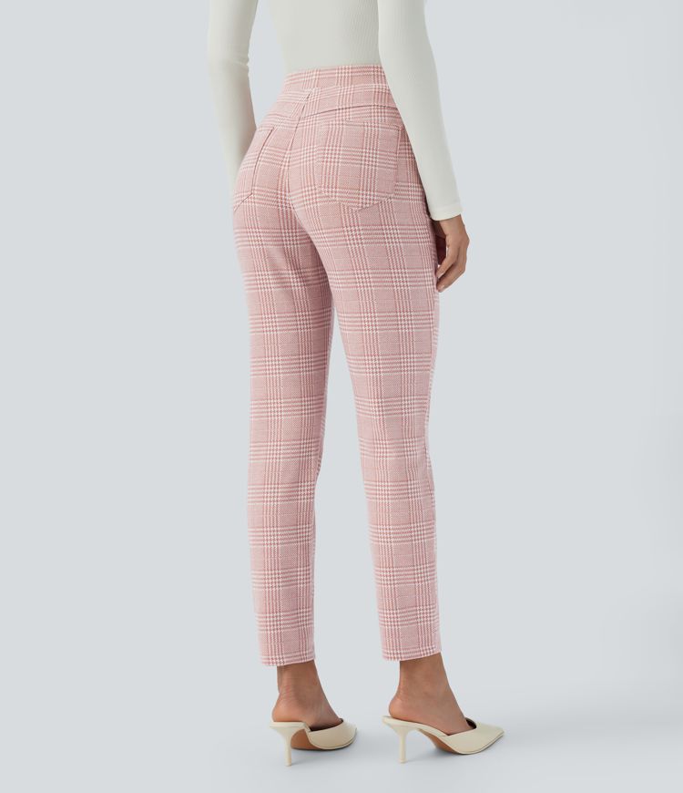 HalaraFlex™ High Waisted Back Pocket Houndstooth Plaid Skinny Work Pants