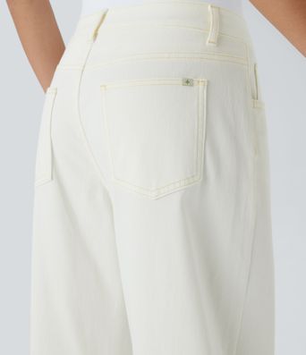 Halara Flex™ Low Rise Zipper Pockets Washed Baggy Wide Leg Casual Jeans