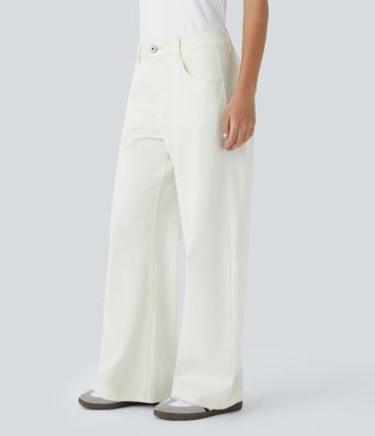 Halara Flex™ Low Rise Zipper Pockets Washed Baggy Wide Leg Casual Jeans