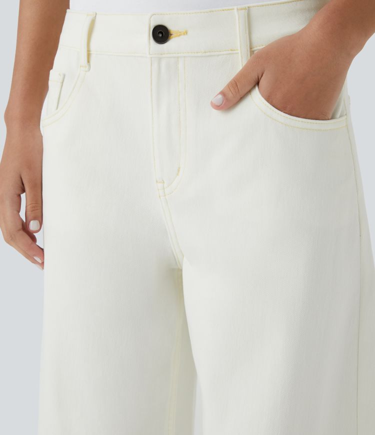 Halara Flex™ Low Rise Zipper Pockets Washed Baggy Wide Leg Casual Jeans