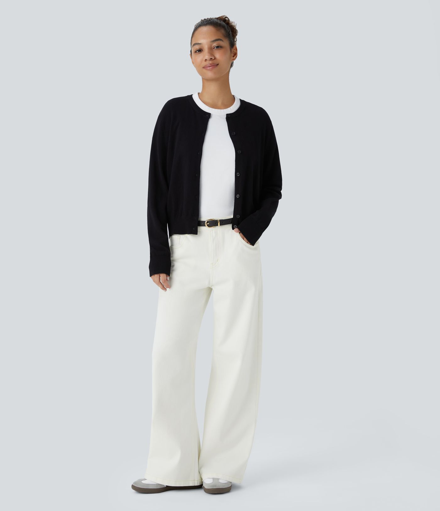 Halara Flex™ Low Rise Zipper Pockets Washed Baggy Wide Leg Casual Jeans