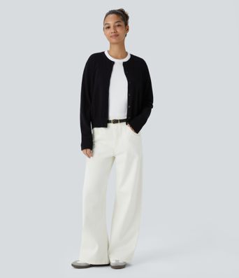 Halara Flex™ Low Rise Zipper Pockets Washed Baggy Wide Leg Casual Jeans