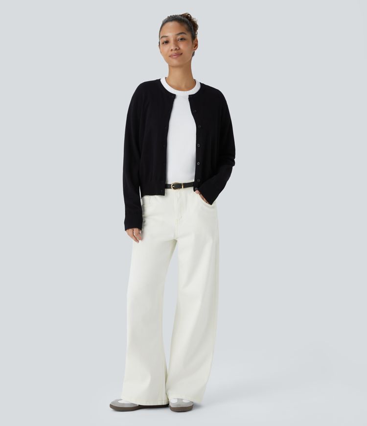 Halara Flex™ Low Rise Zipper Pockets Washed Baggy Wide Leg Casual Jeans