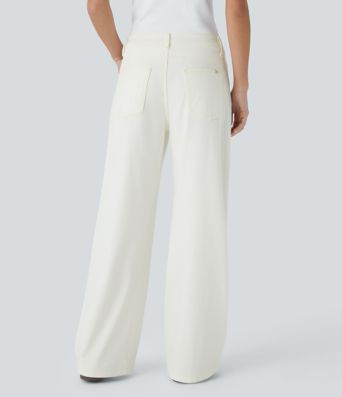 Halara Flex™ Low Rise Zipper Pockets Washed Baggy Wide Leg Casual Jeans