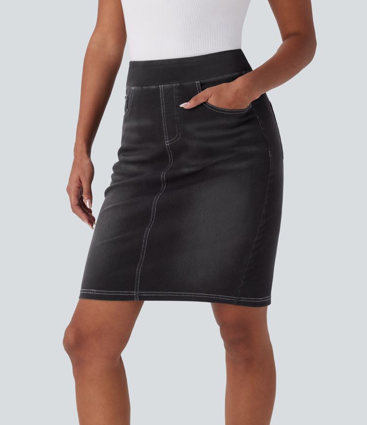 Halara Flex™ High Waisted Pockets Washed Denim Casual Skirt