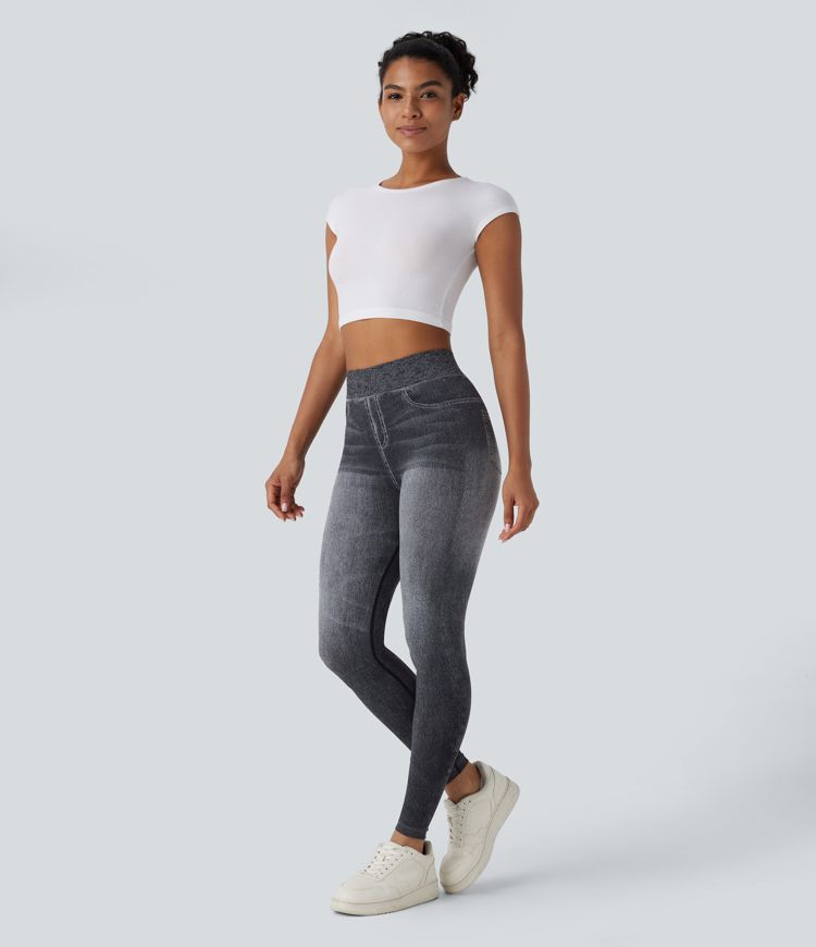 OneForm Seamless Flow High Waisted Denim Like Yoga Leggings