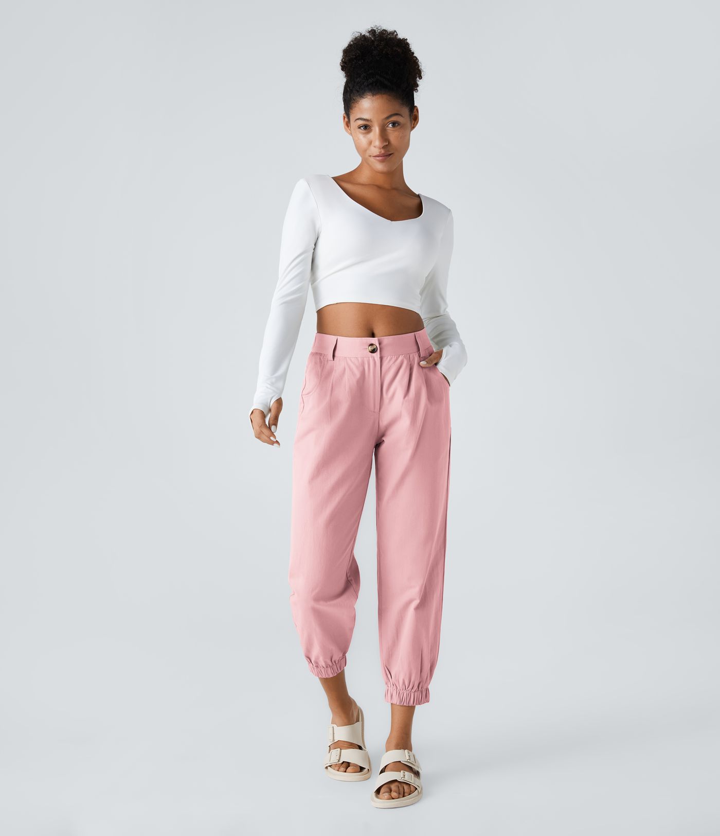Mid Rise Casual Cotton Joggers with Pockets