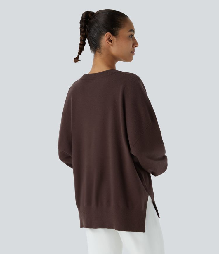 Round Neck Dropped Shoulder Long Sleeve Casual Jumper
