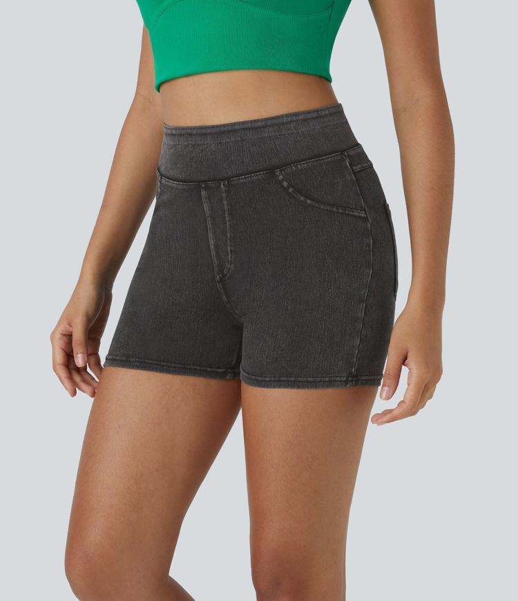 Pantalón corto Halara Flex™ Denim mezclilla elástico bolsillo lateral trasero tiro alto 7.5cm