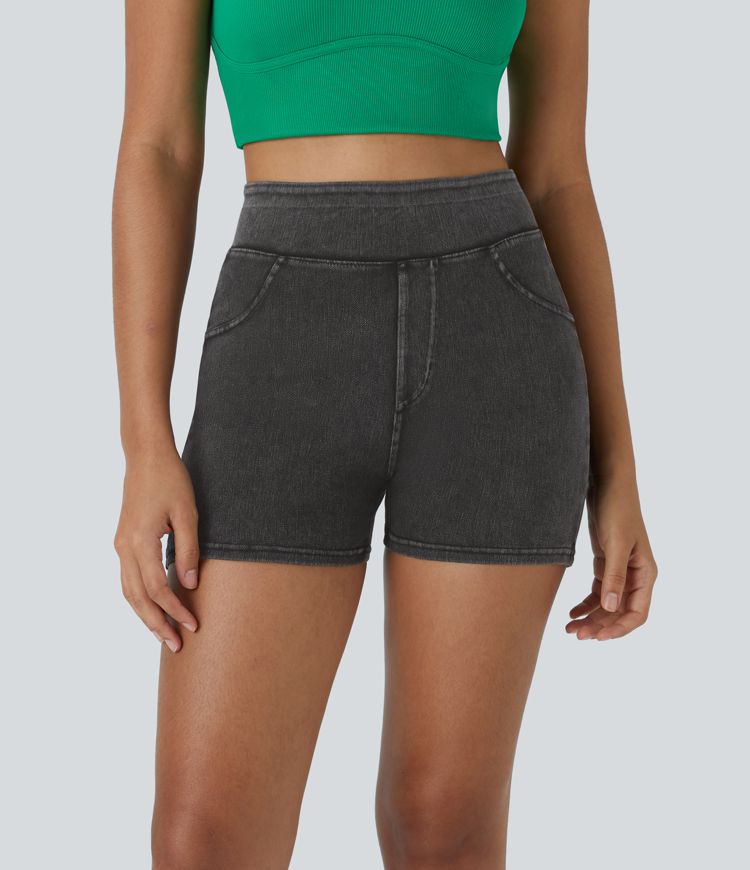 Pantalón corto Halara Flex™ Denim mezclilla elástico bolsillo lateral trasero tiro alto 7.5cm