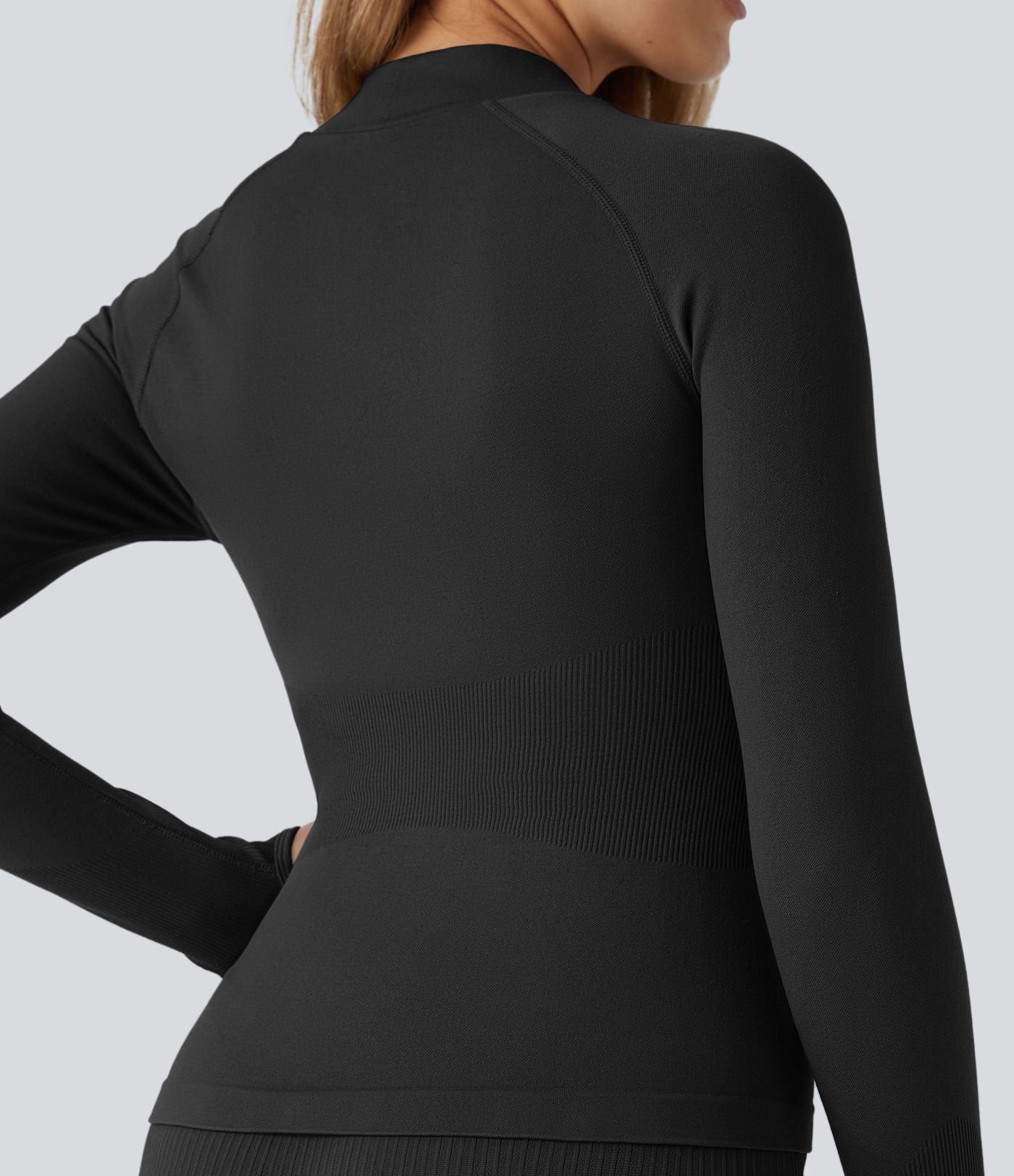 Veste yoga ajustée zippée col montant manches raglan avec passants pouces sans couture OneForm Seamless Flow