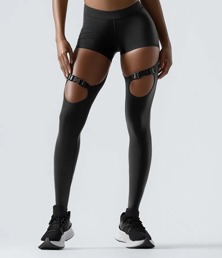High-waist cut-out adjustable buckle 7/8 length yoga leggings