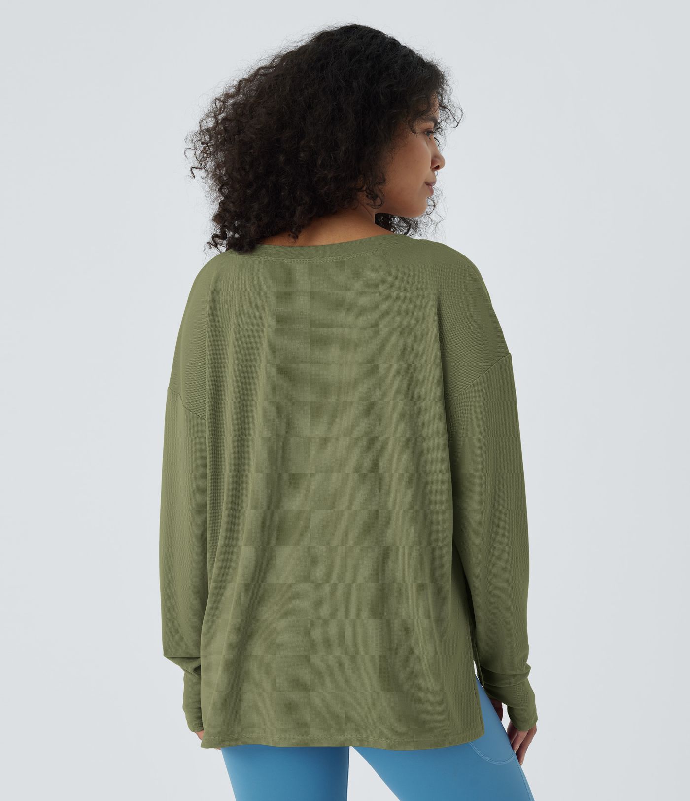 Front Thumb Hole Waffle Casual Sweatshirt