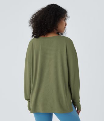 Front Thumb Hole Waffle Casual Sweatshirt