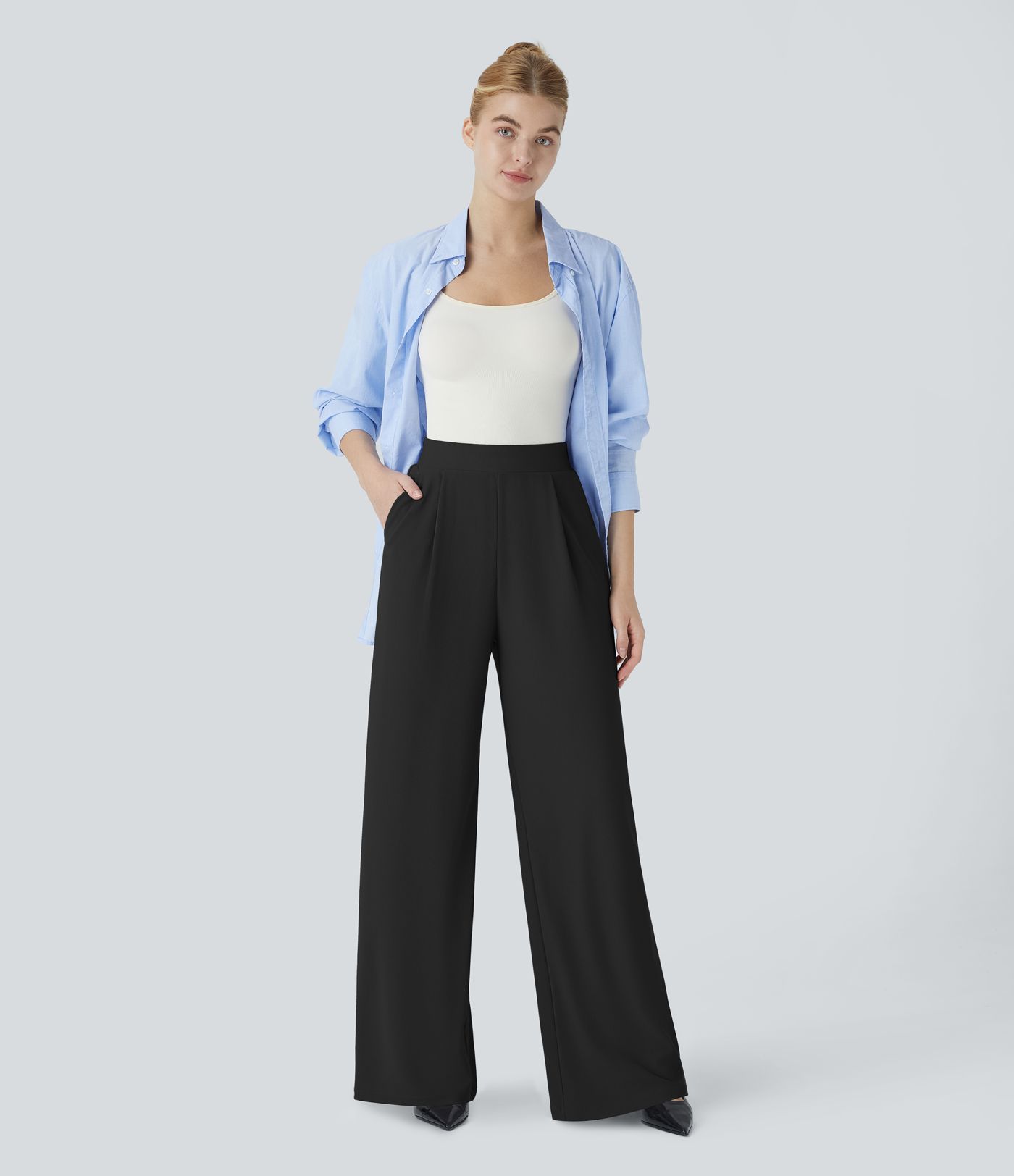 Halara Flex™ High Waisted Body Sculpt Waist-Slimming Pocket Wide Leg Micro Waffle Work Trousers