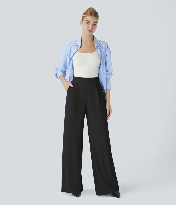 Halara Flex™ High Waisted Body Sculpt Waist-Slimming Side Pocket Wide Leg Micro Waffle Work Pants