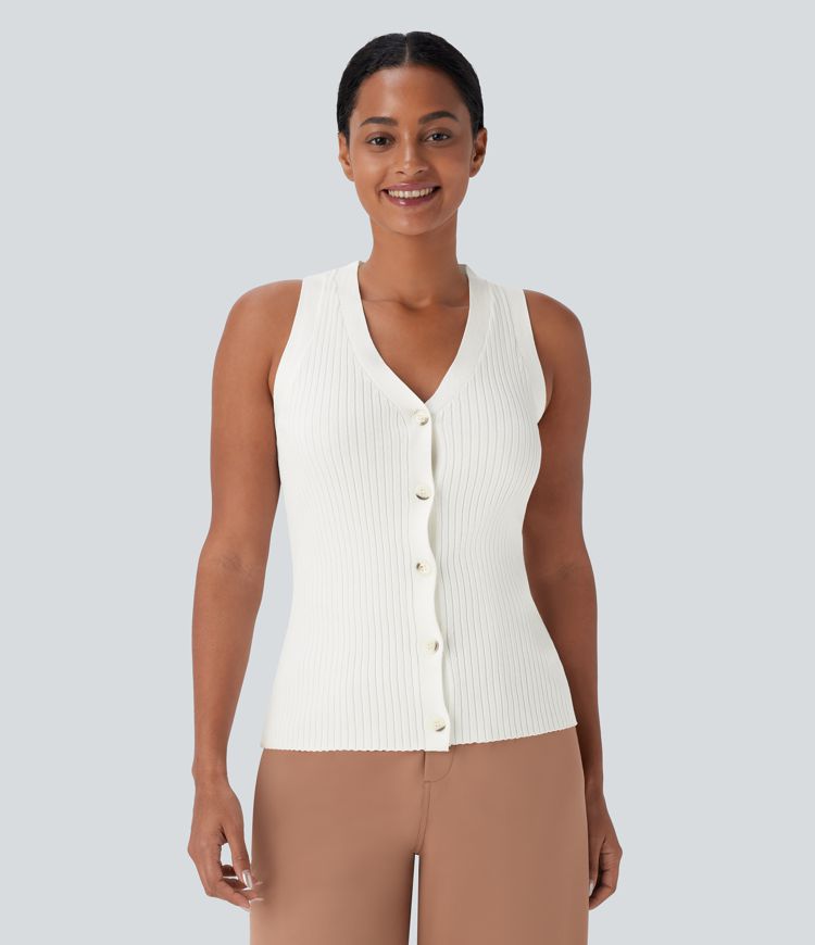 Chaleco cárdigan oficina ajustado cuello V botón parte delantera