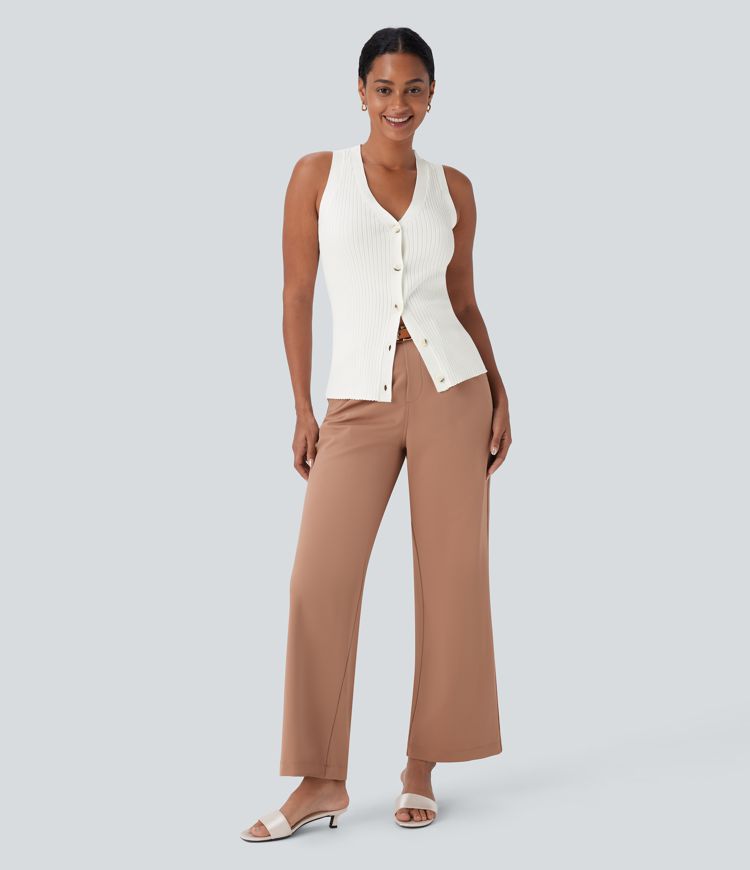 Chaleco cárdigan oficina ajustado cuello V botón parte delantera