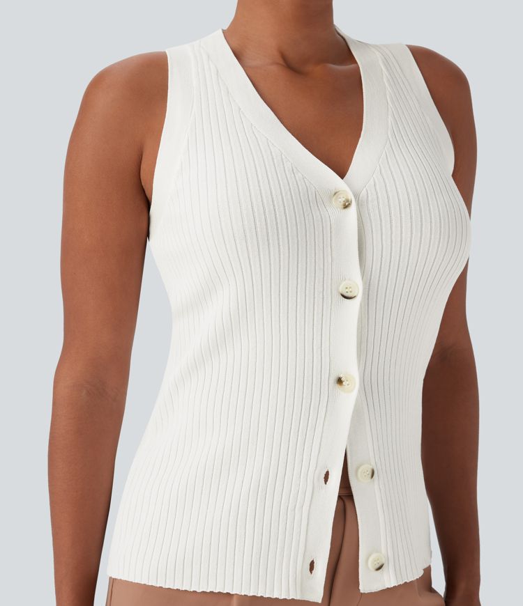 Chaleco cárdigan oficina ajustado cuello V botón parte delantera