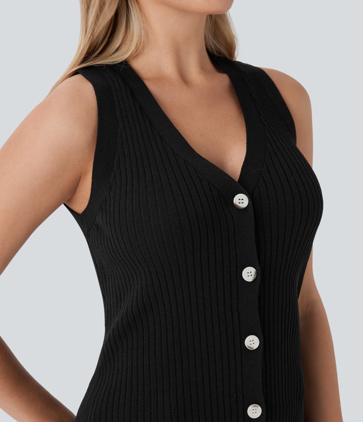 V Neck Front Skinny Work Cardigan Vest