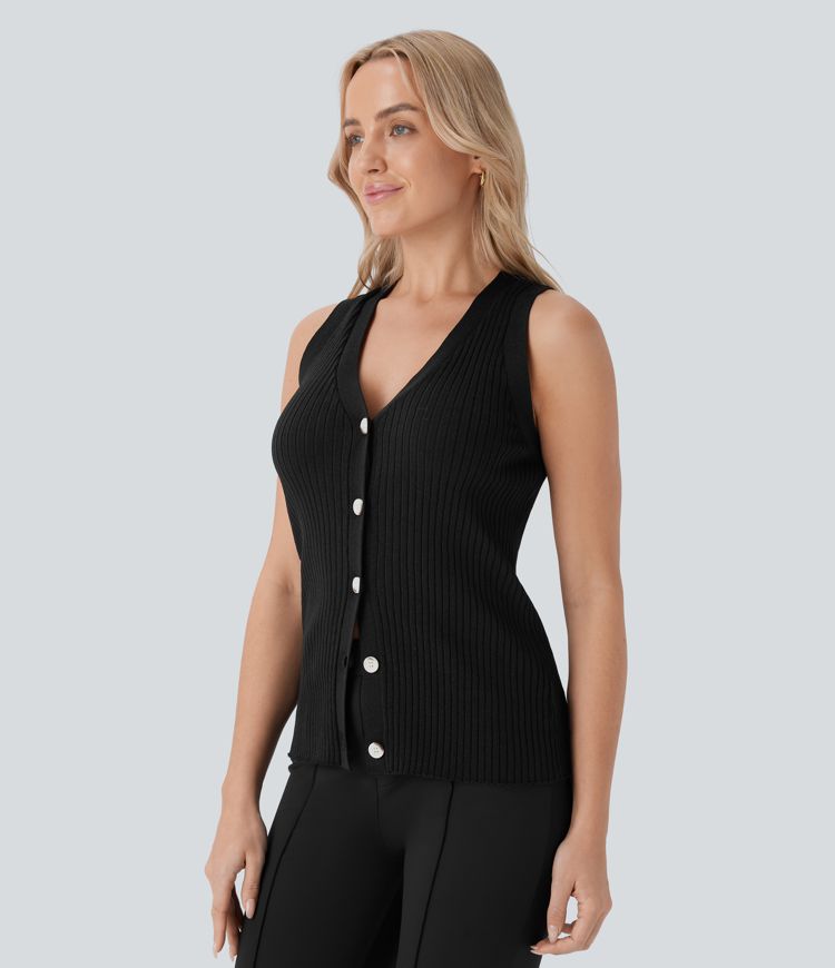 V Neck Front Skinny Work Cardigan Vest