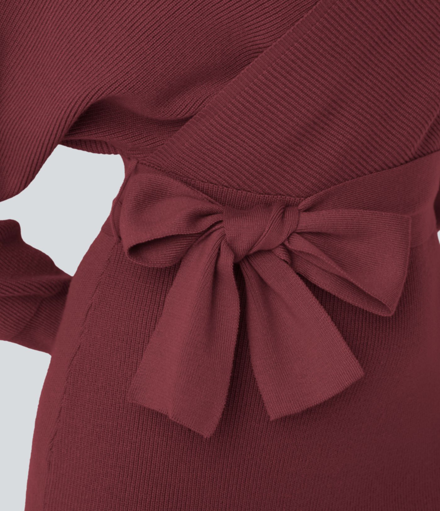 Robe-pull courte décontractée à col V croisé, manches chauve-souris longues et ceinture