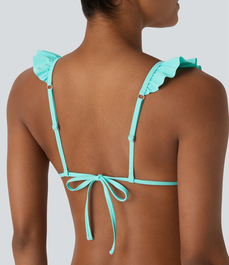Ruffle Tie Back Triangle Bikini Top Swimsuit