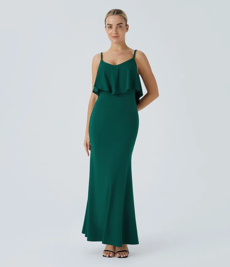 Maxi-Unterkleid mit verstellbaren Trägern und Rüschenbesatz für Brautjungfern und Hochzeitsgäste