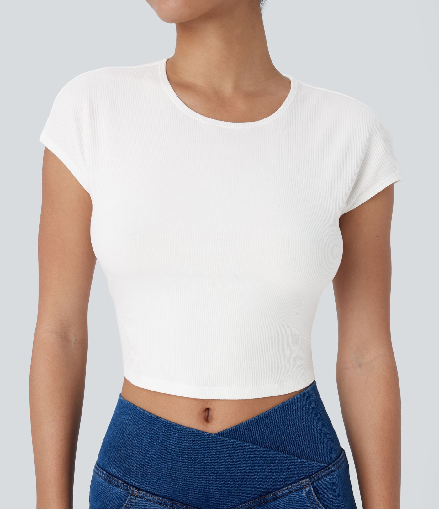 Camiseta bebé corta cuello redondo manga corta acanalado Baby Tee