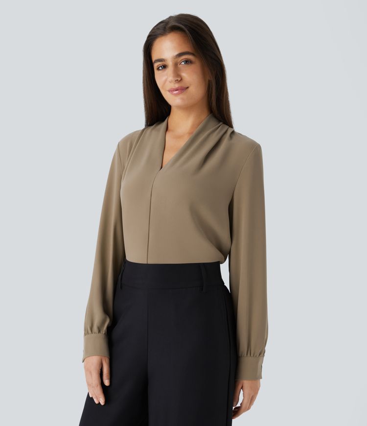 V Neck Long Sleeve Work Blouse