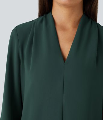 V Neck Long Sleeve Work Blouse
