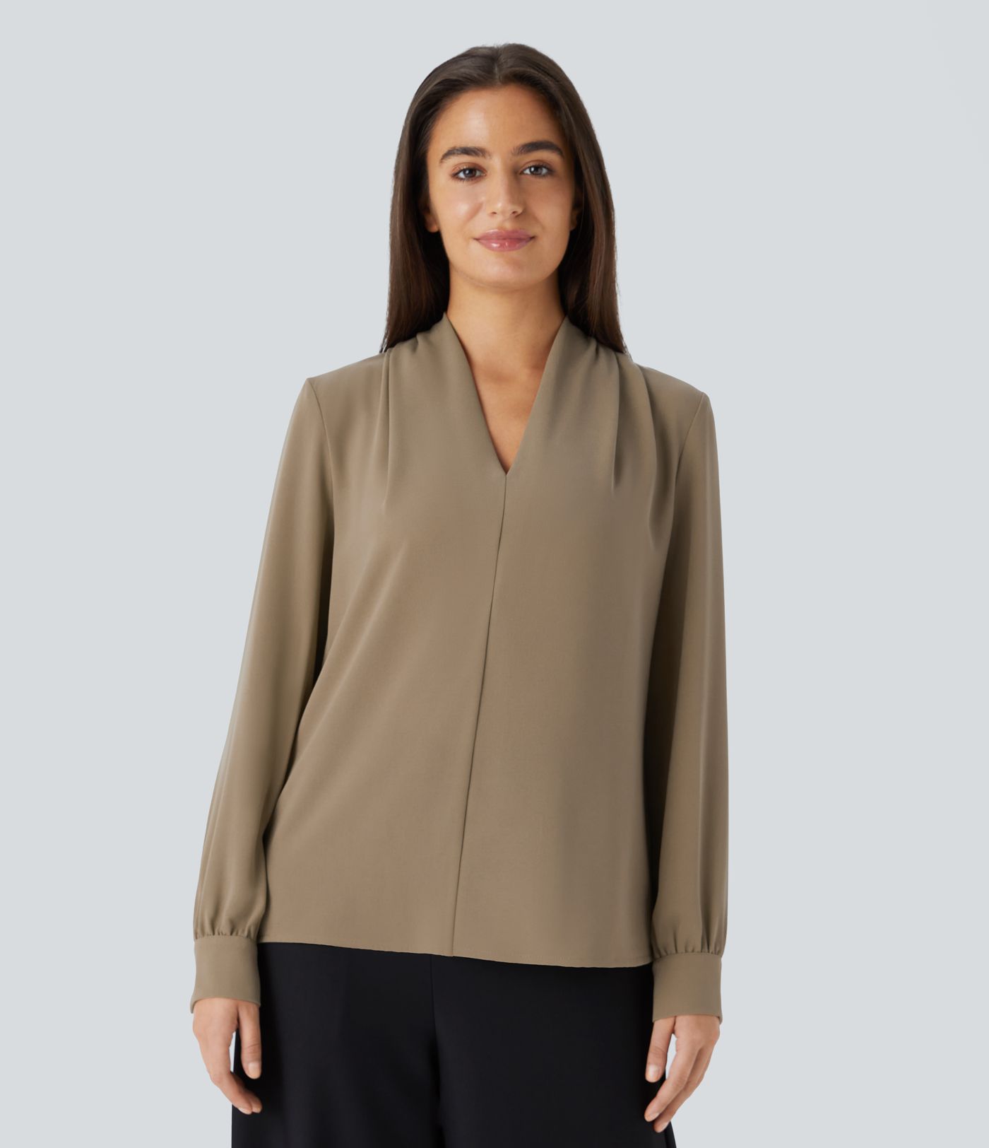 V Neck Long Sleeve Womens Work Blouse Top Shirt