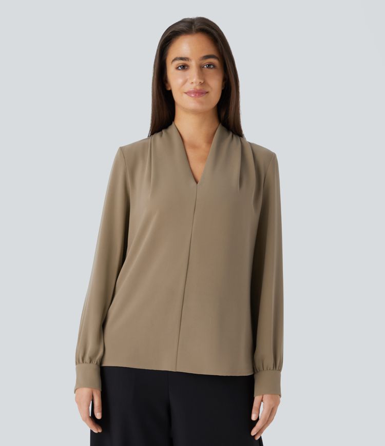 V Neck Long Sleeve Work Blouse