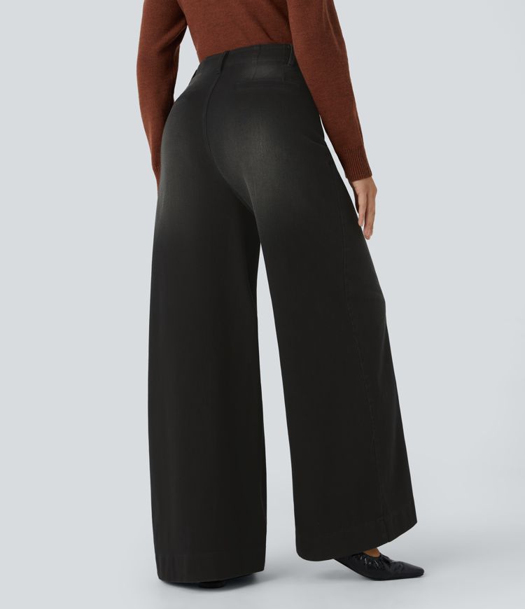 Halara Flex™ Jean Palazzo et Large Taille Haute avec Poches Avant en Tricot Extensible Lavé