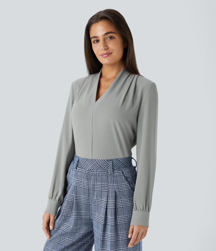 V Neck Long Sleeve Work Blouse