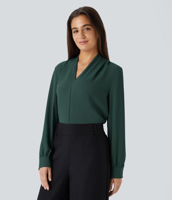 V Neck Long Sleeve Work Blouse