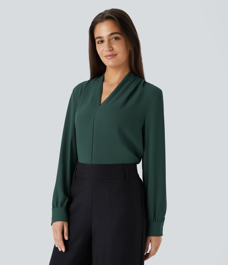 V Neck Long Sleeve Work Blouse