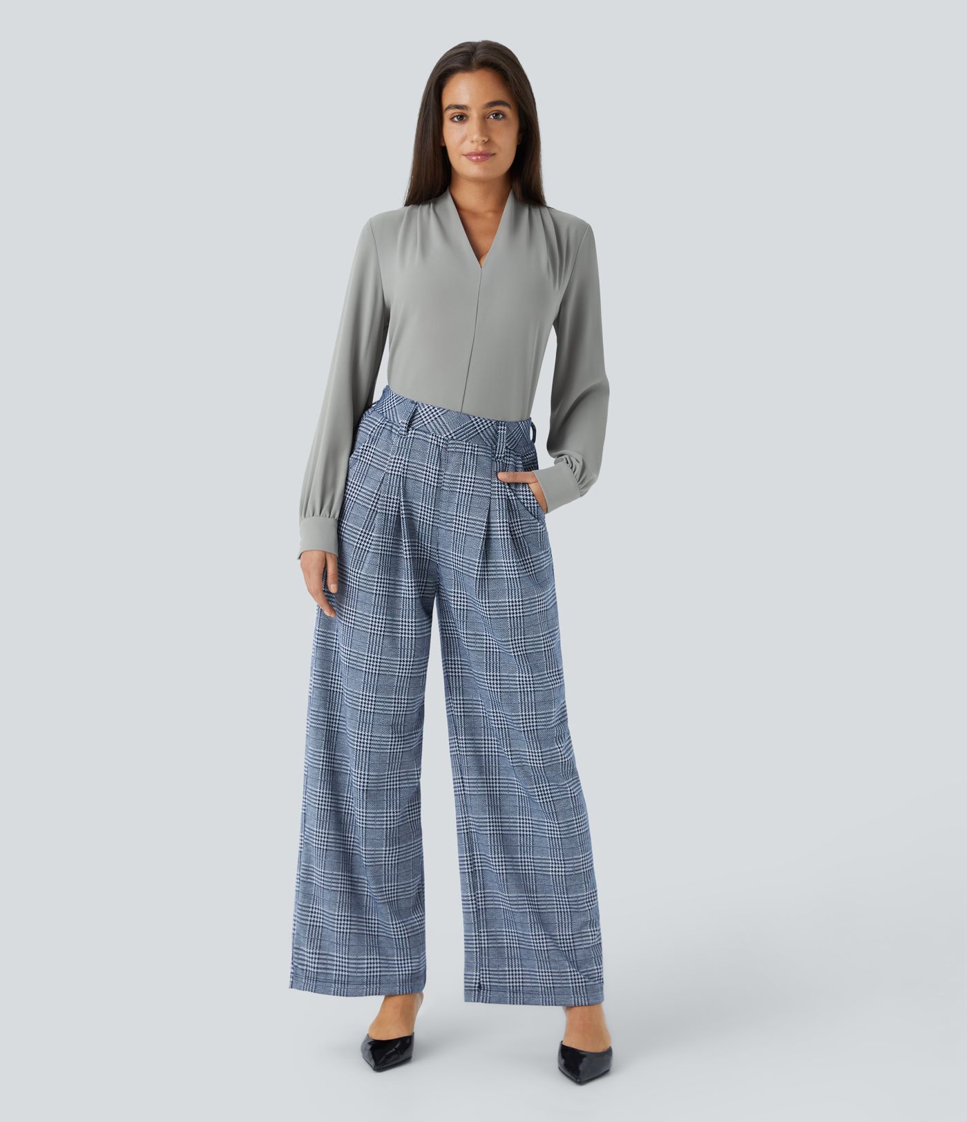 V Neck Long Sleeve Work Blouse