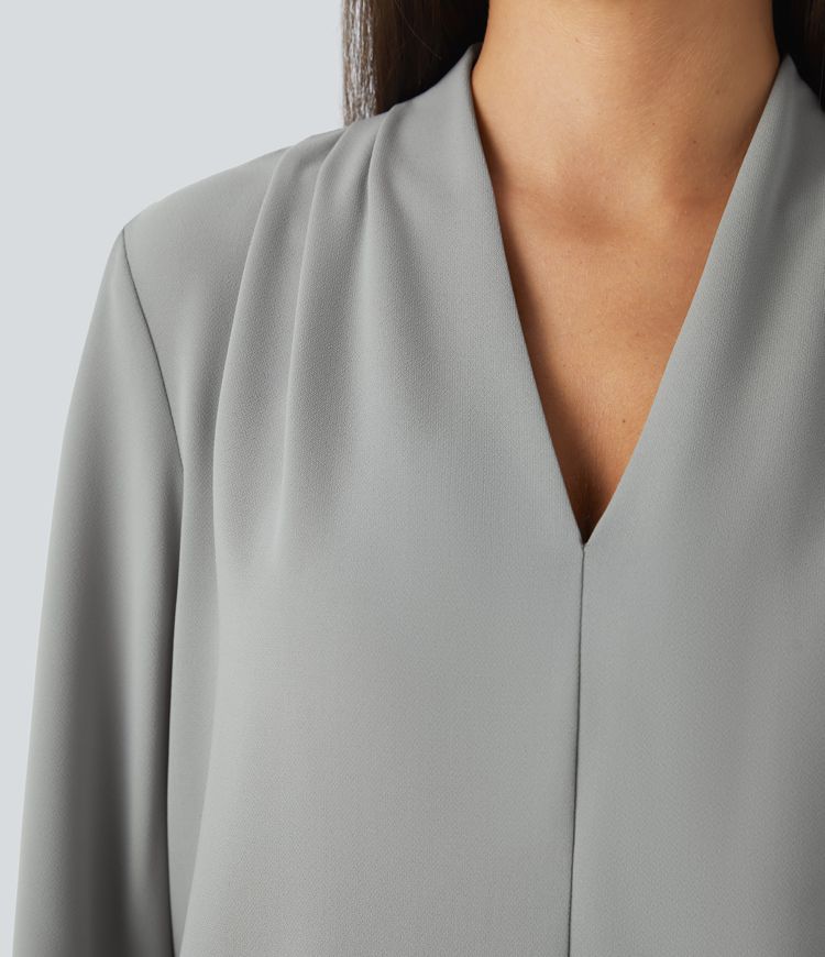 V Neck Long Sleeve Work Blouse