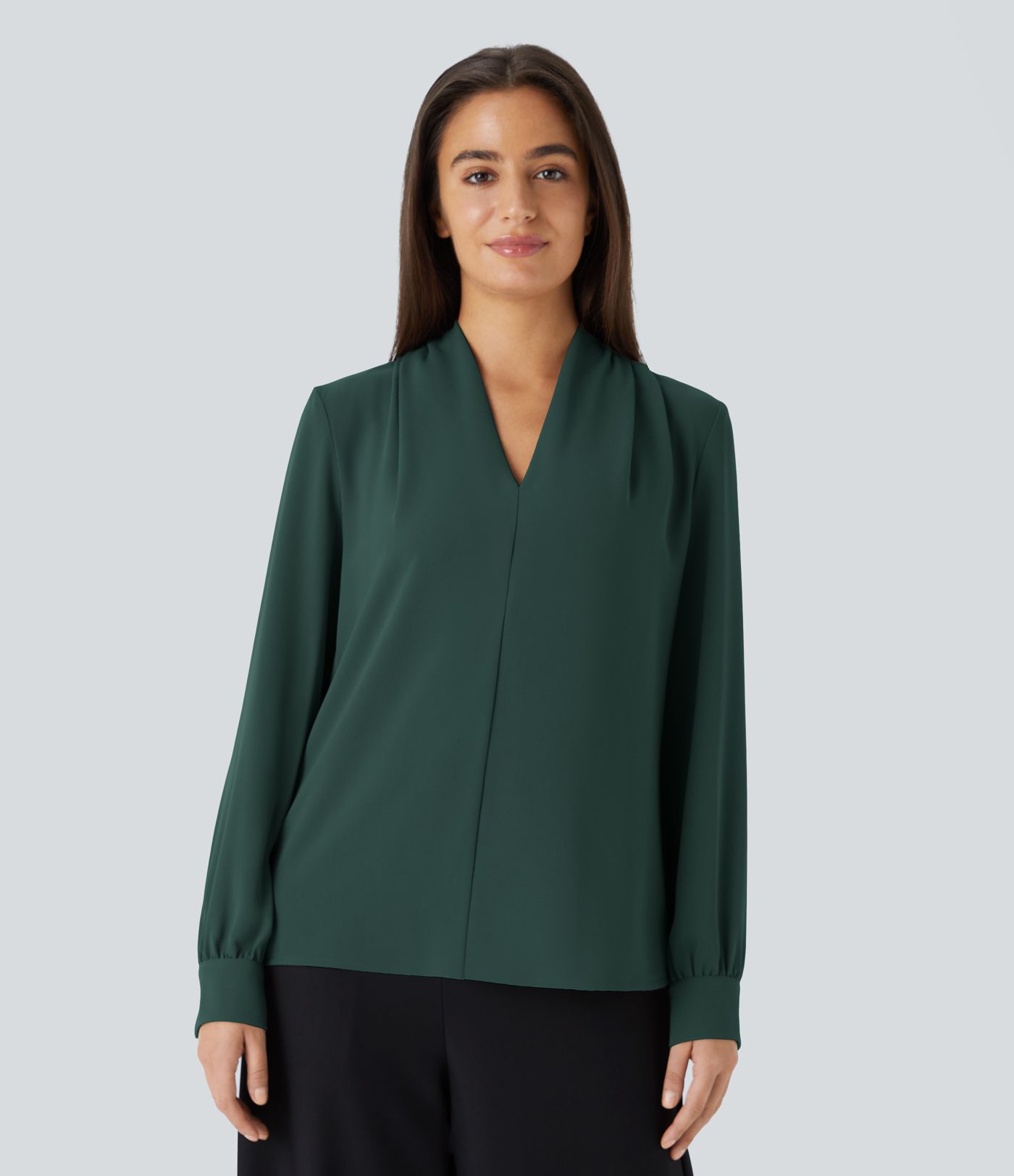 V Neck Long Sleeve Work Blouse