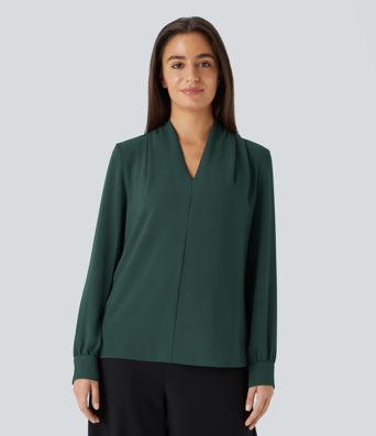 V Neck Long Sleeve Work Blouse
