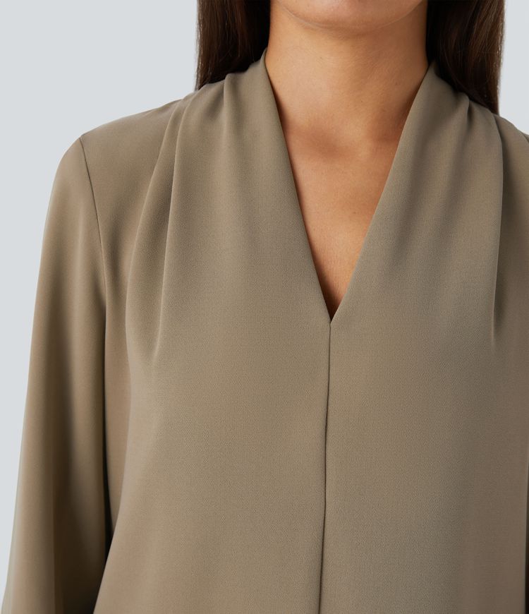 V Neck Long Sleeve Work Blouse